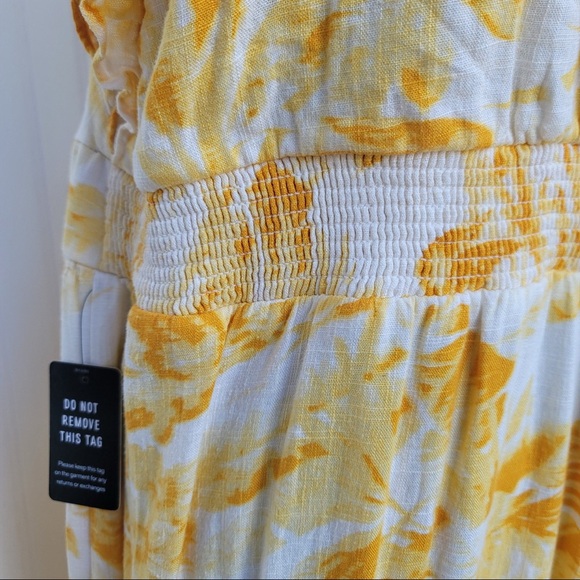 Express Women size Large Flutter Sleeve Tie Front Midi Linen Dress Yellow Gold - Picture 5 of 15